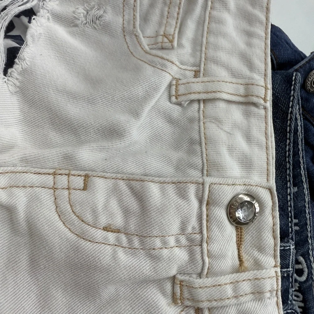 Justice White Jean Shorts with Flag Accents